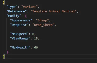 Пример конфигурации: овца с мирным поведением (Livestock) на базе Template_Animal_Neutral