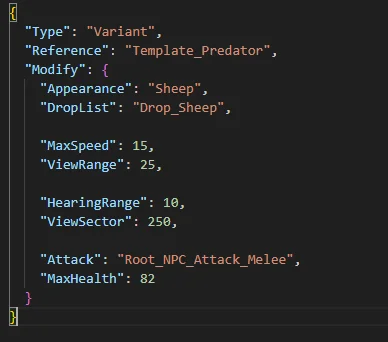 Пример конфигурации: овца становится агрессивной с помощью Template_Predator