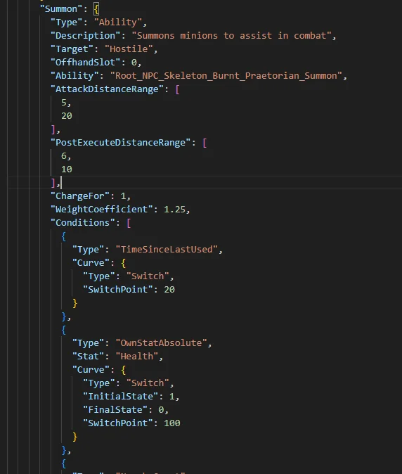 Фрагмент конфигурации: условия для способности призыва в Combat Action Evaluator